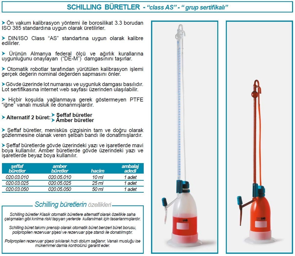 ISOLAB Schilling Büret Şeffaf Şelbahlı