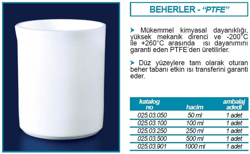 İSOLAB 025.03.050 beher PTFE