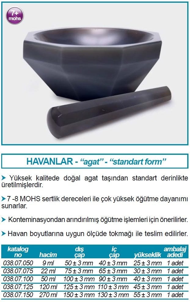 İSOLAB 038.07.050 havan agat tokmağı ile standart form