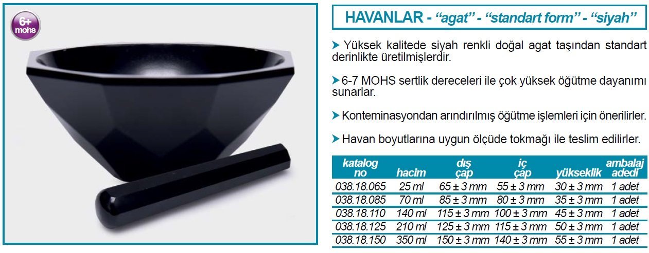 İSOLAB 038.18.065 havan agat standart form siyah 