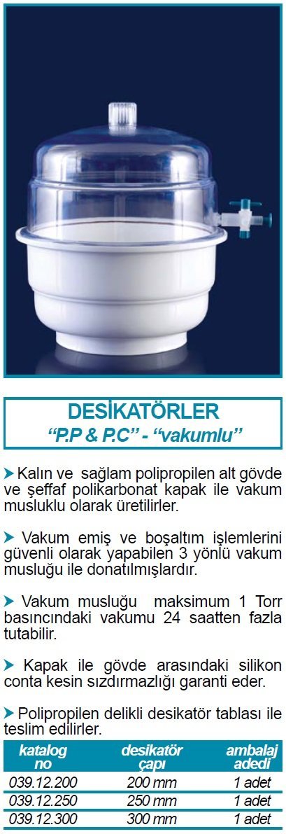 İSOLAB 039.12.200 desikatör plastik vakumlu superior