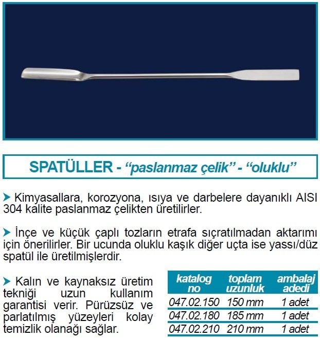 İSOLAB 047.02.150 spatül paslanmaz çelik düz oluklu