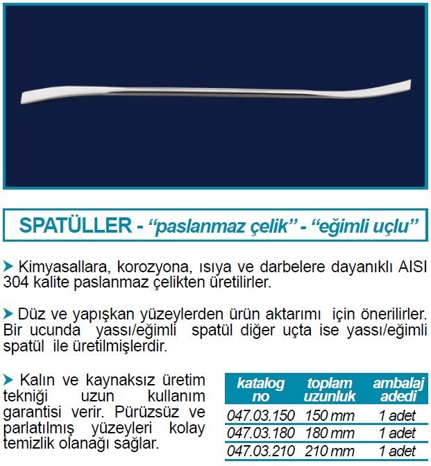 İSOLAB spatül paslanmaz çelik eğimli