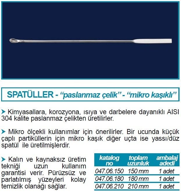 İSOLAB 047.06.150 spatül paslanmaz çelik mikro kaşıklı