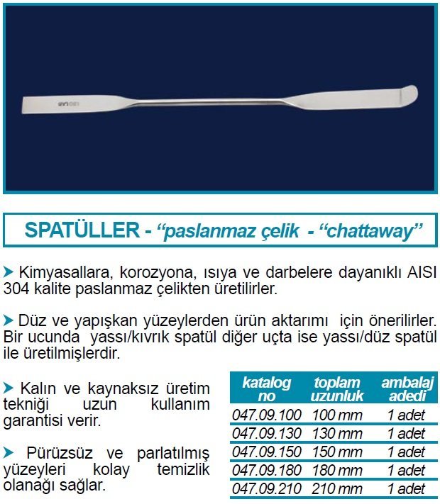 İSOLAB 047.09.100 spatül paslanmaz çelik chattaway