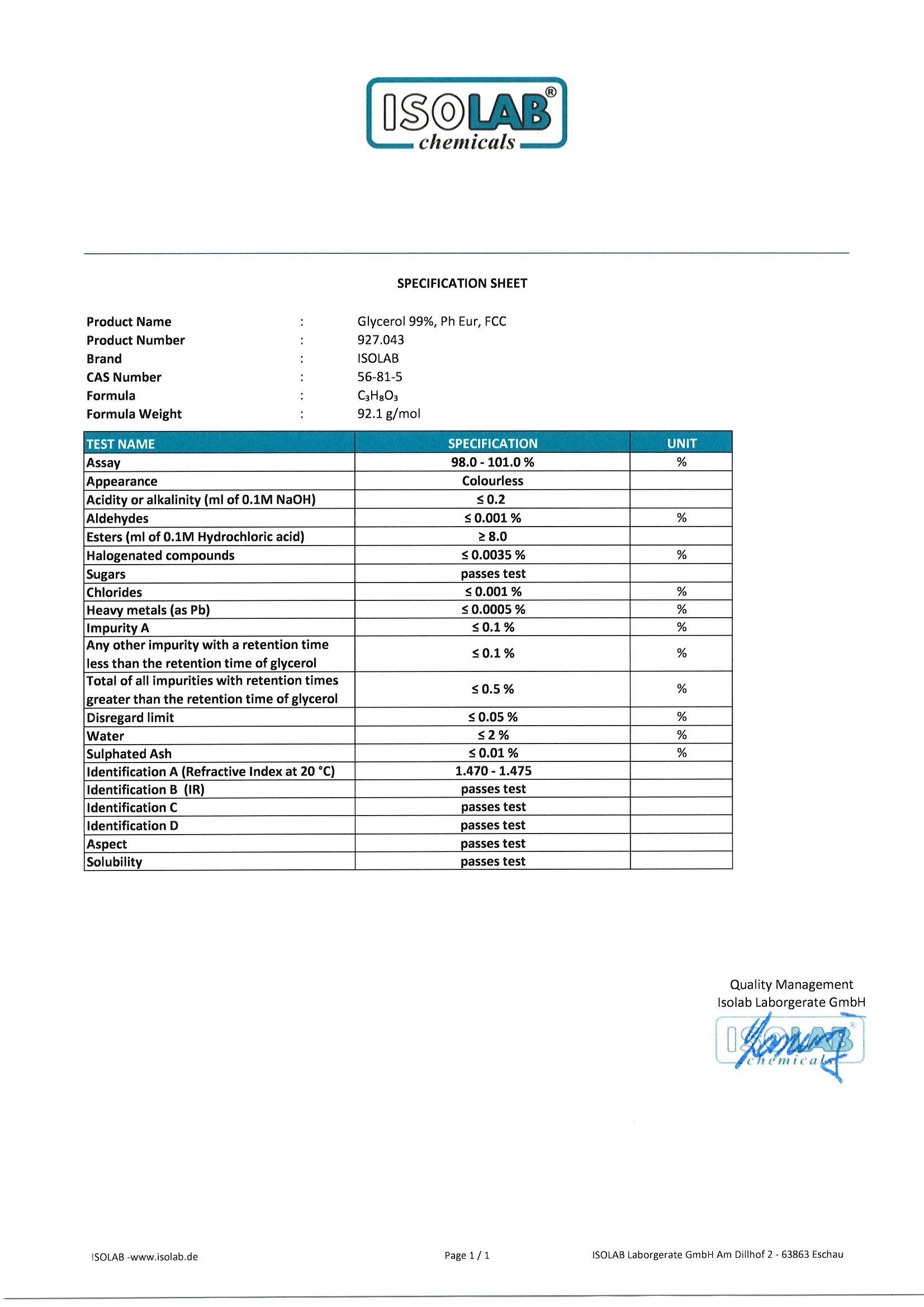 İSOLAB GLİSEROL 927.043.1000