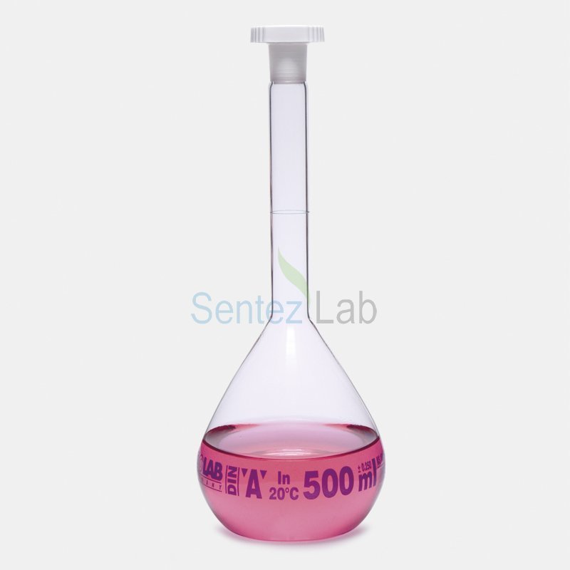 ISOLAB Balon Joje - Standart - Şeffaf - A Kalite - Grup Sertifikalı - Mavi Skala - 500 ml - NS 19/26